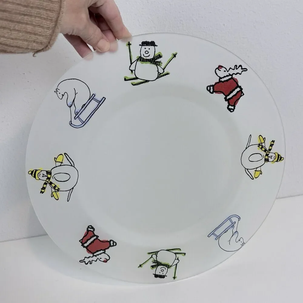 Vintage Dartington Designs Frosted Glass Holiday Winter Christmas Platter 80s